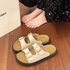 Thick-soled Cool Slippers for Women To Wear Summer New Retro Leather Buckle One-word Slippers Beach Casual Sandals