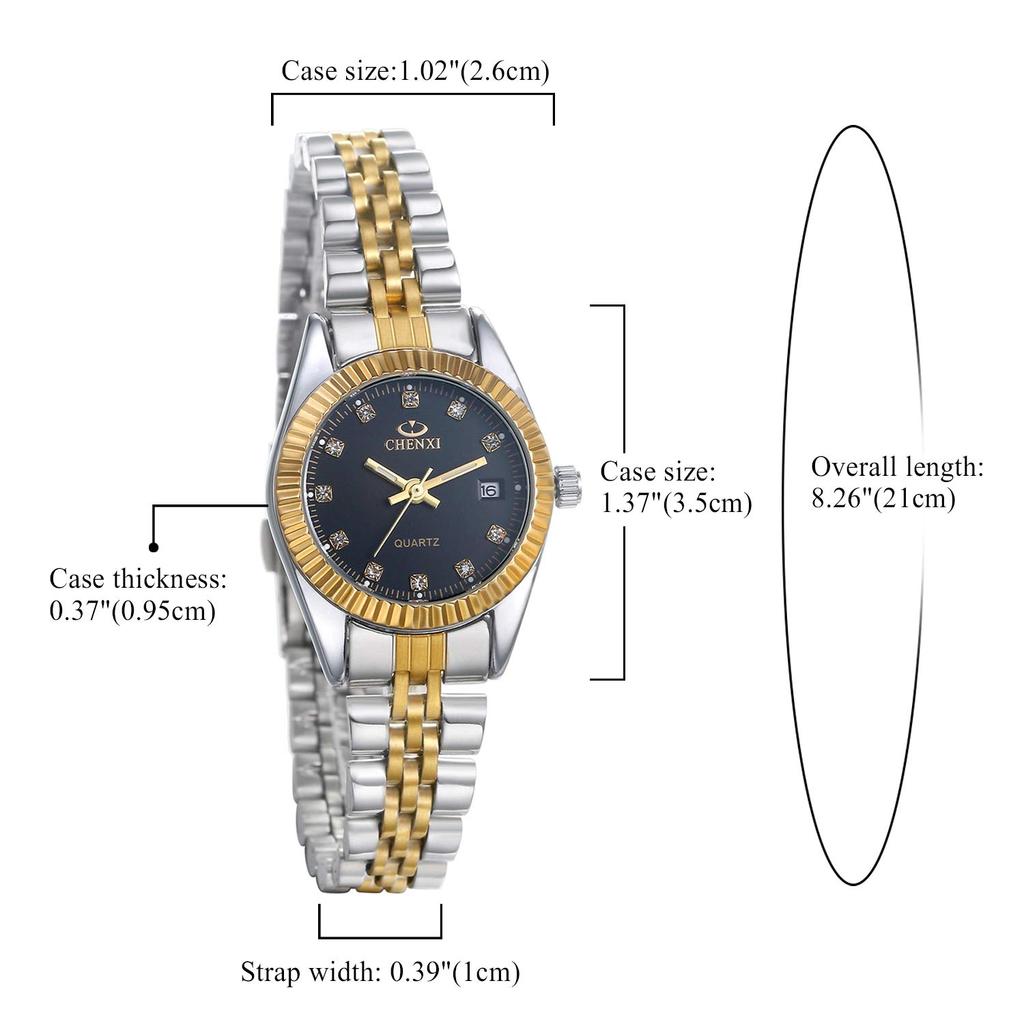JEWELRYWE 3ATM Wasserdicht Leuchtend Japanisches Quarz Edelstahl Schwarz Damen-Uhr, Widerstandsfähig, Kalender, Analog, Uhrwerk, Armband,