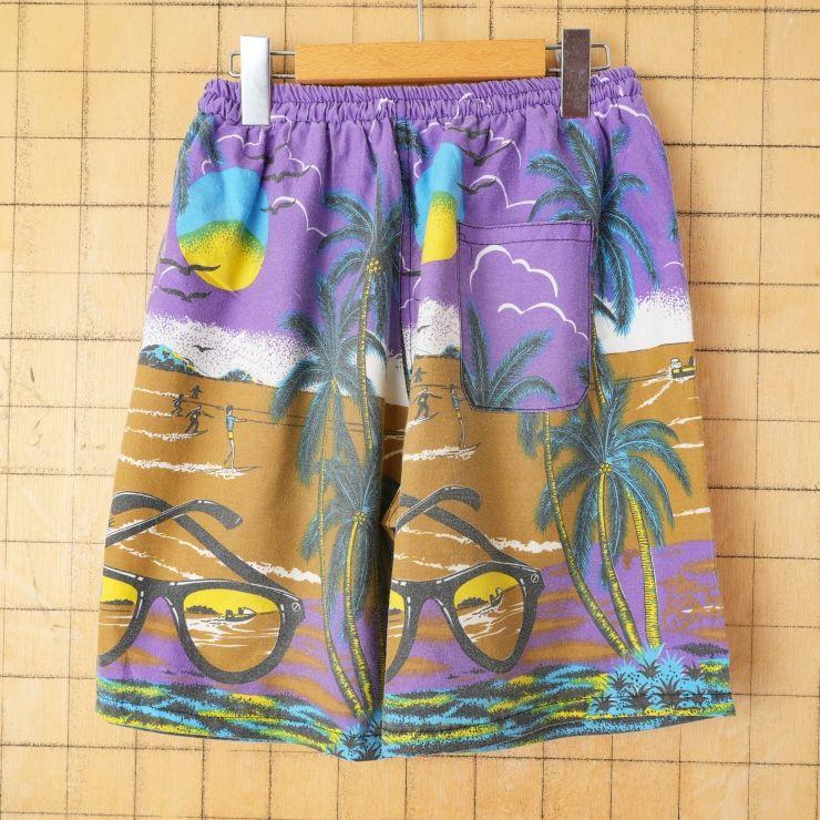 Used 80s 90s EURO Sunglasses All-over Pattern Surf Cotton Shorts Shorts Shorts Half Men's L Equivalent Purple Euro European Vintage Clothing