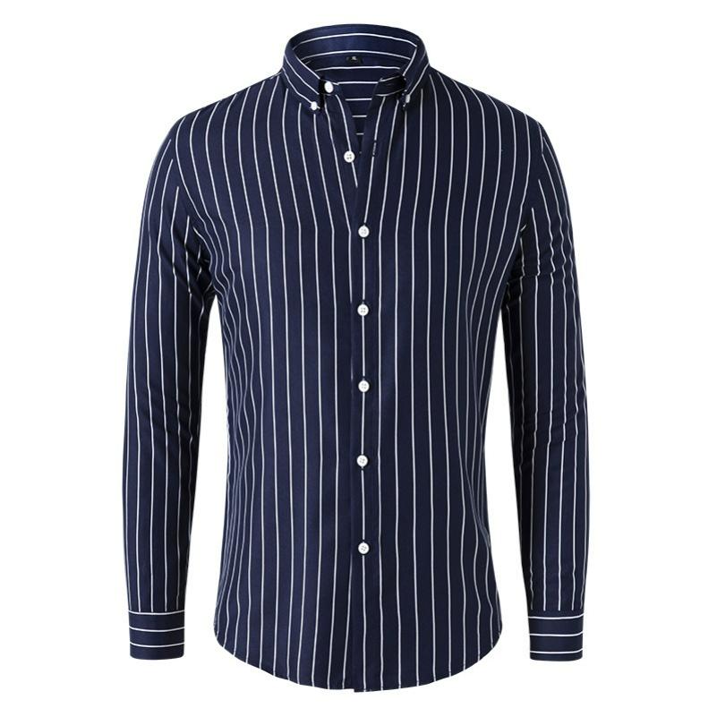 Men's Striped Long-sleeved Shirt Fashion Business Casual Slim Lapel Shirt Men