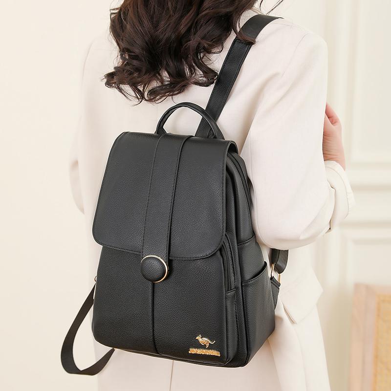 Women's Soft Leather Large Capacity Solid Color Bag Backpack Shoulder Bag