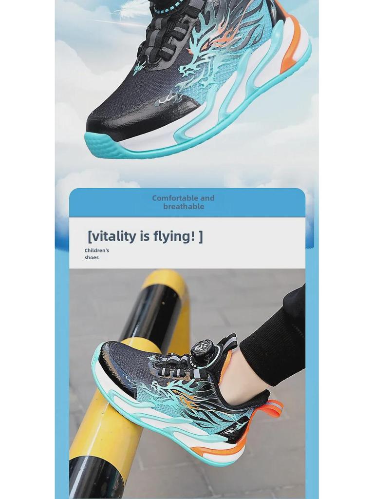 2025 Autumn Boys' Breathable Mesh Sports Shoes with Non-Slip Sole & Rotating Buckle