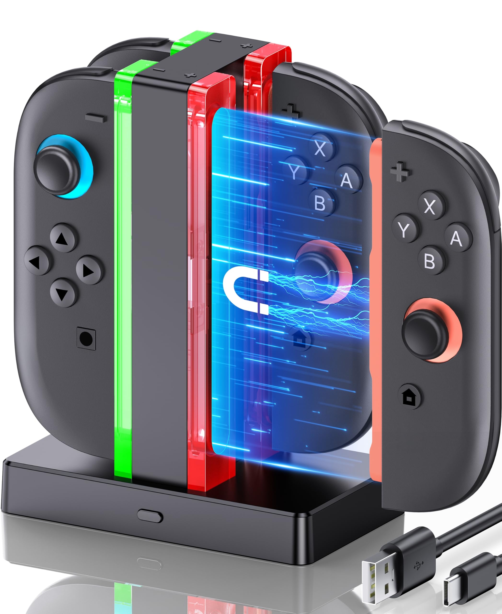 

Switch 2 Simultaneous Fast Charge Magnetic Charging Stand with LED Compatible with Left and Right Charger with LED Overvoltage Controller Game