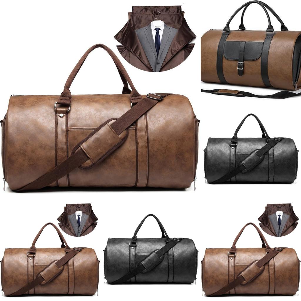 2025 New Men's Large Capacity Leather  Weekend Travel Business Convertible Suit Bag 2 In 1 Hand Carry-on Luggage Bag