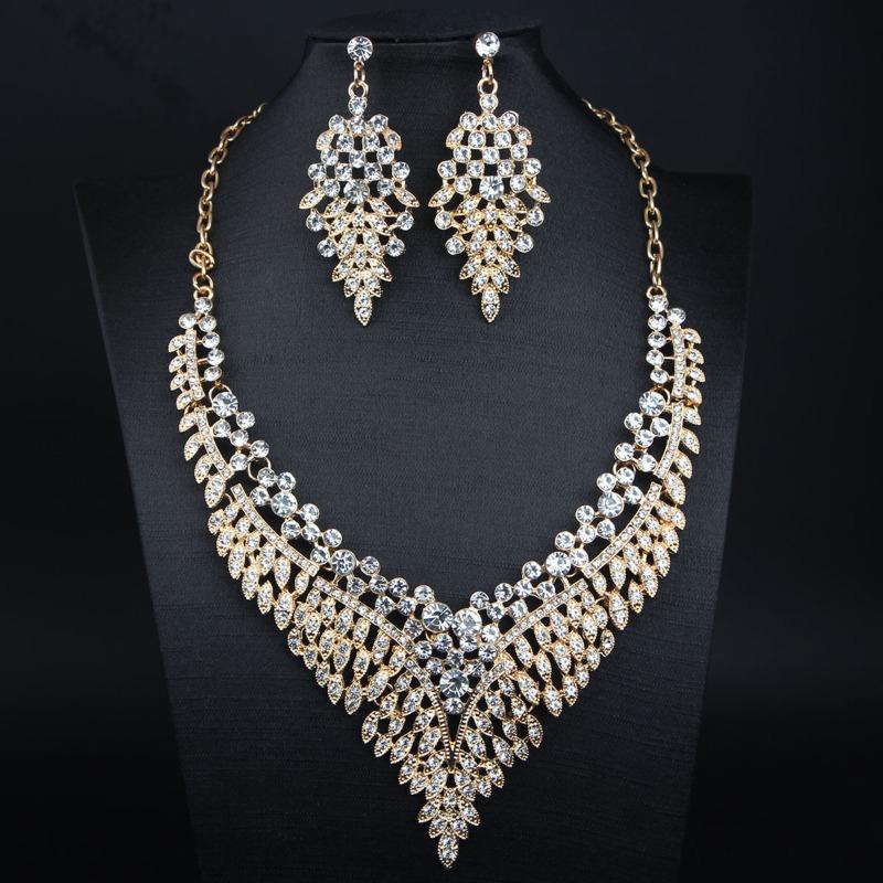 Übertreibenes Voller Diamanten Temperament Luxus Halskette Ohrringe Set Damenkleid Dinner Accessoires