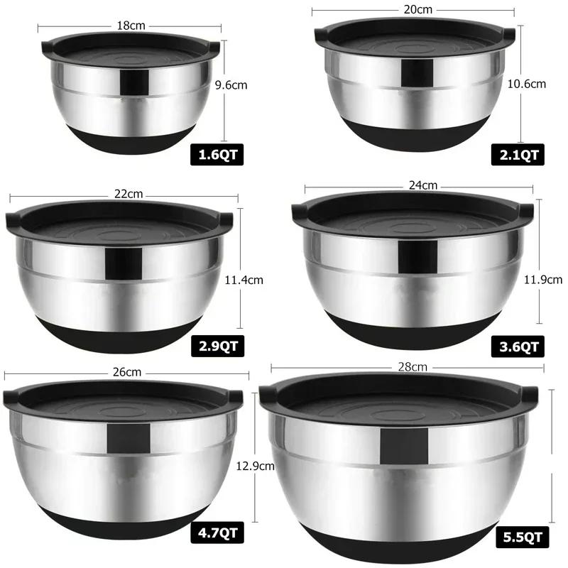 6-piece Set Mixing Bowls with Lids and Non Slip Bases Stainless Steel Mixing Bowls Set for Baking Nesting Storage Bowls
