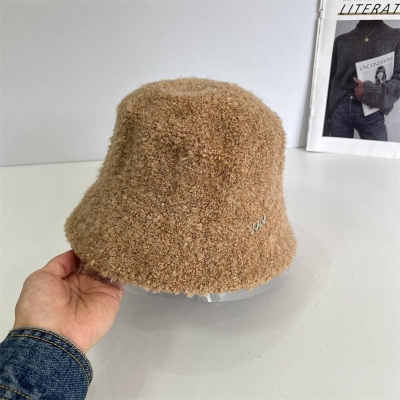 Wool Circle Fleece Bucket Hat Women's Autumn and Winter Casual Warm Bucket Hat Versatile Temperament Cold Basin Hat