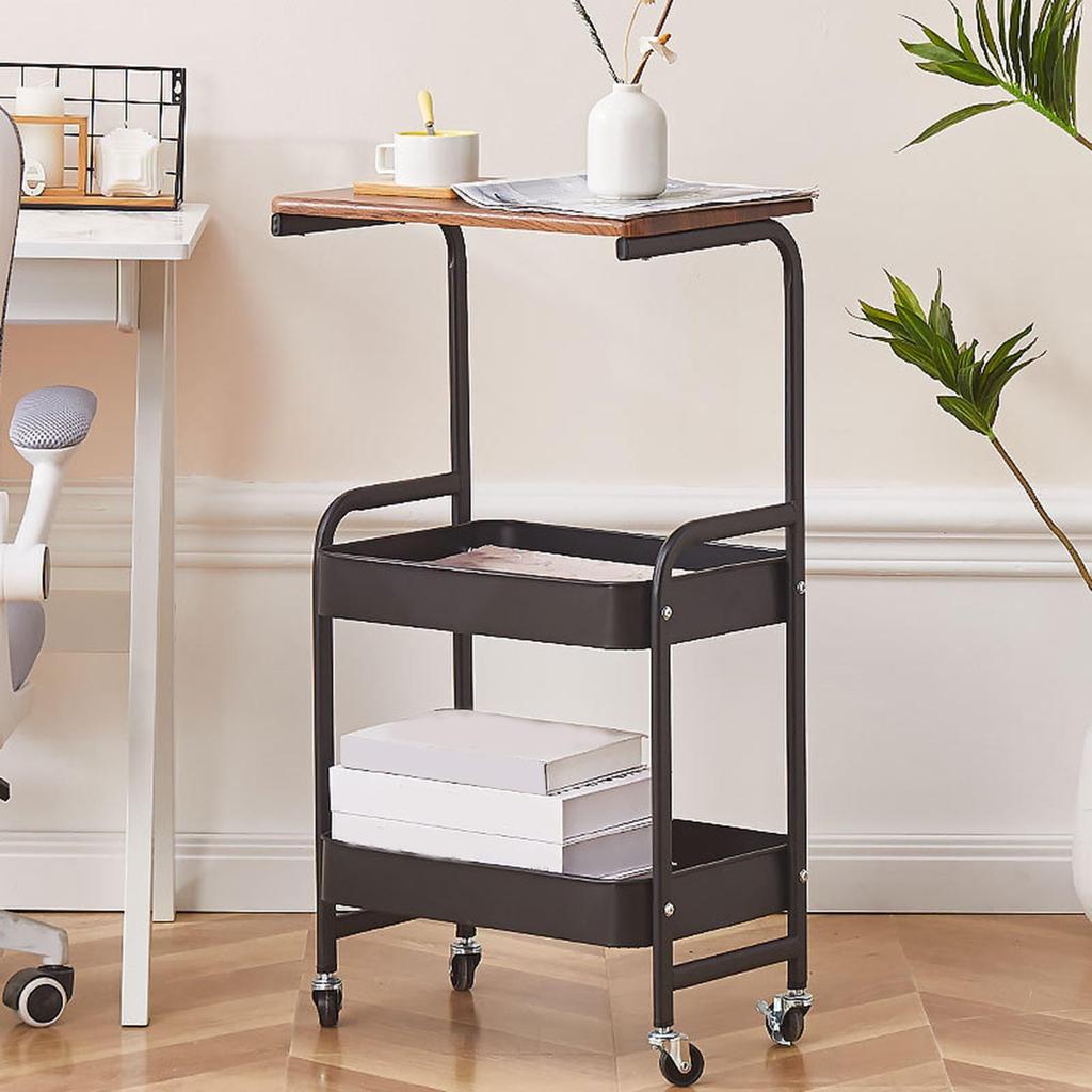 3 Tier Slim Storage Cart Mobile Trolley on Wheel Top Small Table Slide Out Organizer Rolling