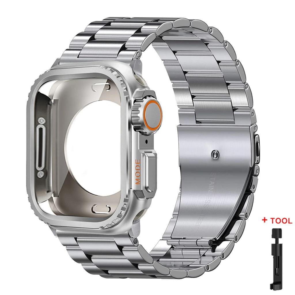 Custodia+Cinturino per Apple Watch Ultra 2 Cinturino 49mm 46mm 42mm 45mm 44mm Braccialetto in Acciaio Inossidabile IWatch Serie 10 9 8 7 SE Copertura Metallica