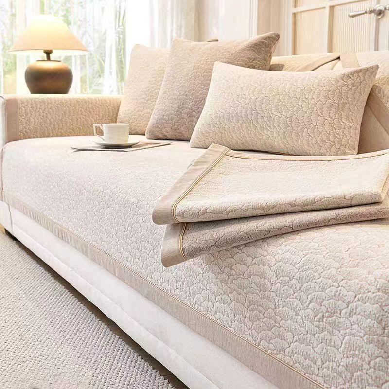 New Chenille Solid Color Jacquard Sofa Cushion for All Seasons Universal Non-slip Sofa Cover Cover Backrest Cream Style Sofe Mat