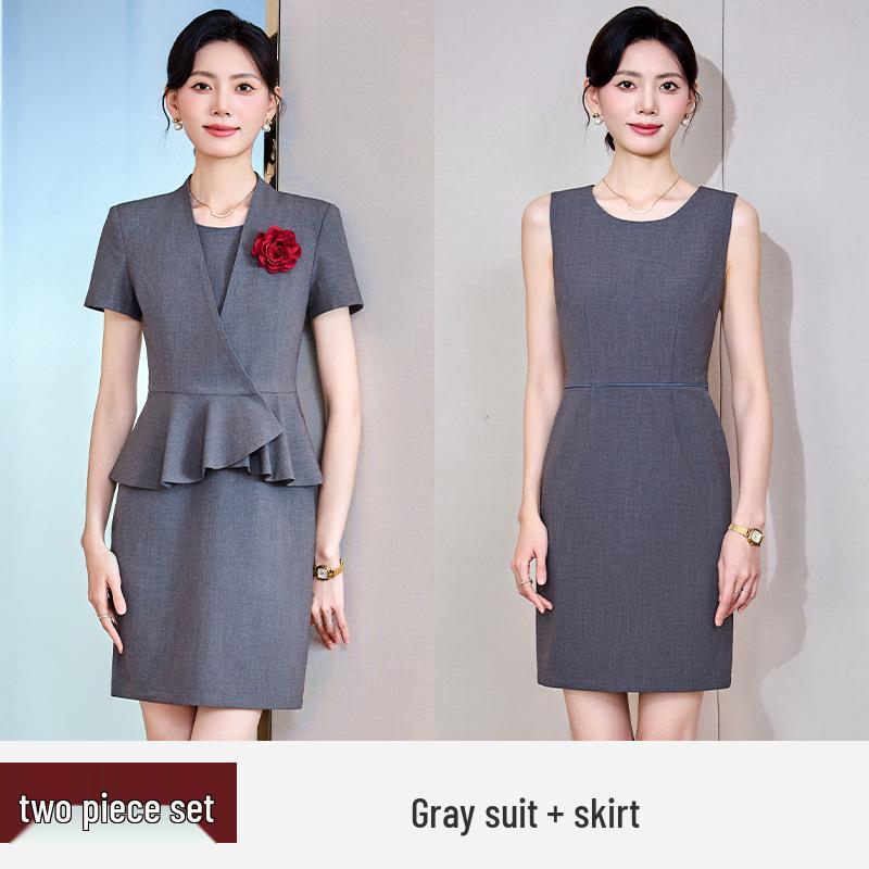 Women's Slim Fit Short Sleeve Summer Suit Dress - Professional Formal Wear Set for Mature, Light Commuter Style