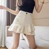 With Safty Pants Ruffle Short Mini Skirt Denim Pleated Mini Skirts High Waist A-line Skirt  Summer