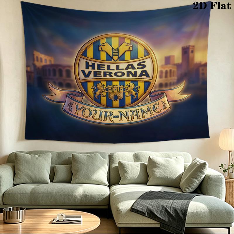 Custom Name Hellas Verona FC Printed Tapestry – Wall Hanging for Bedrooms, Dorms, and Home Decor