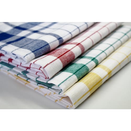 Made in Japan, Linen Blend Glass Towels, 50% Cotton, 50% Linen, 40x70cm, Professional/Commercial Use [10-Count] (Blue Checkered)