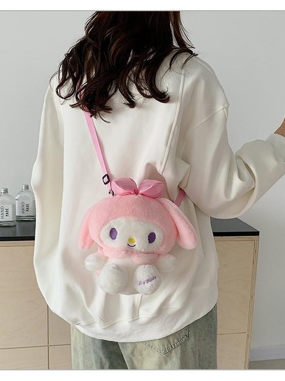 Small Cartoon Plush Dog Crossbody Bag For Women With Zipper Closure And Inner Pocket