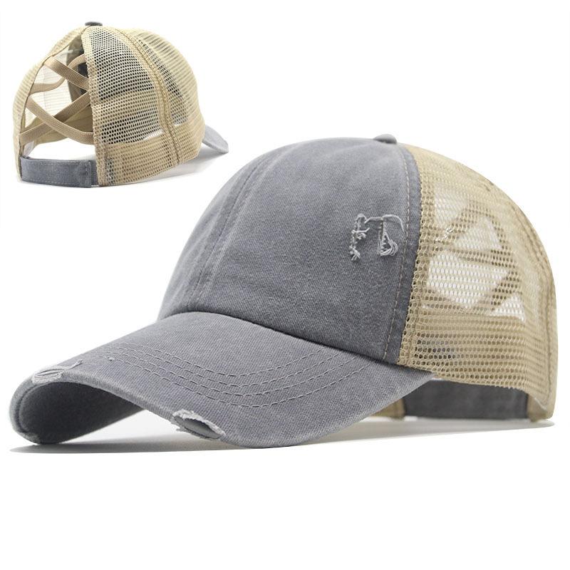 New Popular Outdoor Cross Ponytail Cap Sports Broken Edge Baseball Cap Summer Ladies Running Cap