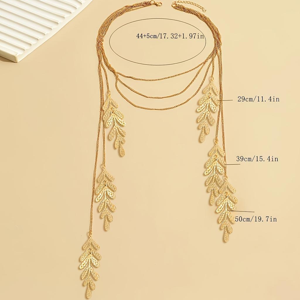 1 Fashionable Sexy Personality Multi-Layer Chain Long Leaf Tassel Necklace, Women's Party Banquet Jewelry
