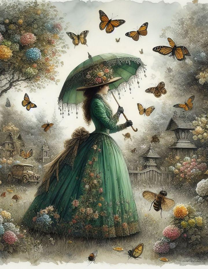 Elegant Vakkert Jente Diamantmaleri, Full Diamantmosaikk Ny 2024 Europeisk Landskap Korsstingsett Diamantbroderi