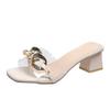 Heel Shoes Fashion Chain Mules for Women Square Head Slip On Flip Flops Women Slipper Summer Sandal Women's Shoe Solid Slide