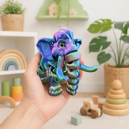 3D-gedruckte Mammutfigur, Elefanten-Ornament mit beweglichen Gelenken, Tier-Fidget-Spielzeug zur Stressbewältigung für Kinder, Dekoration für Zuhause und Büro