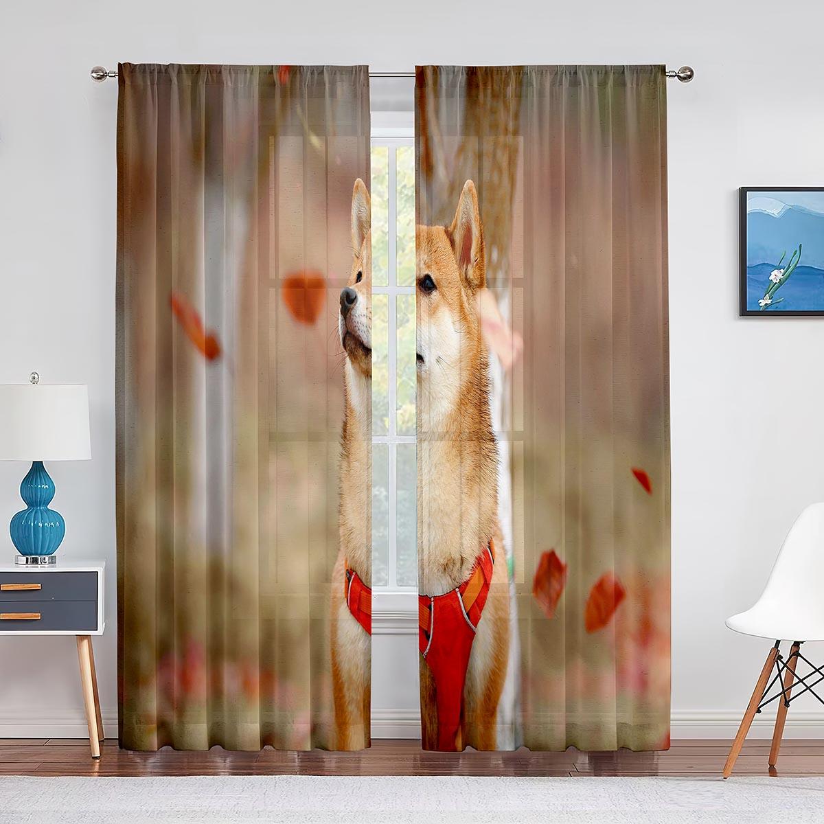 

Милая собака сиба-ину, стоящая на траве, прозрачные шторы для гостиной, декор оконной шторы для спальни, кухни, тюль, вуаль, шторы 1 PCS W100XH250cm&Grommet Top