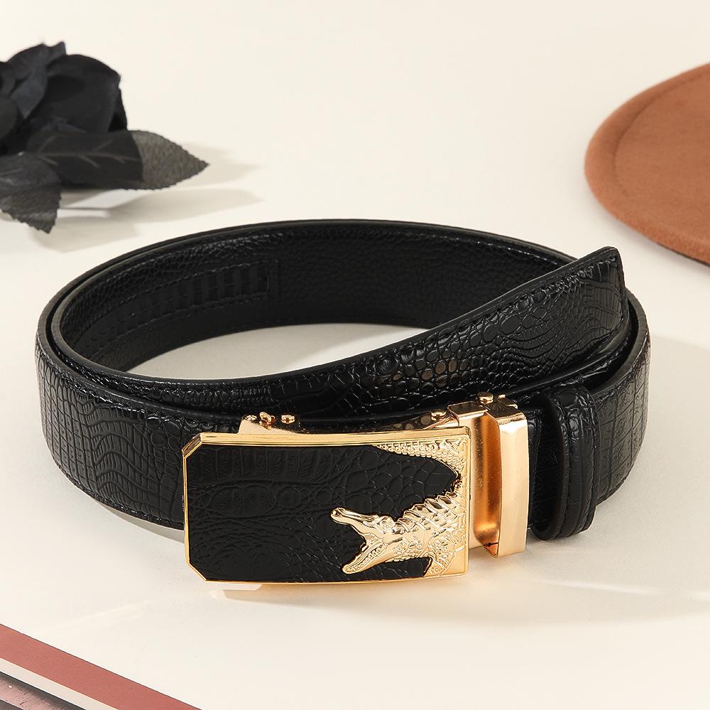 Men's Crocodile Pattern Faux Leather Belt with Alloy Auto Buckle - Retro Western Style