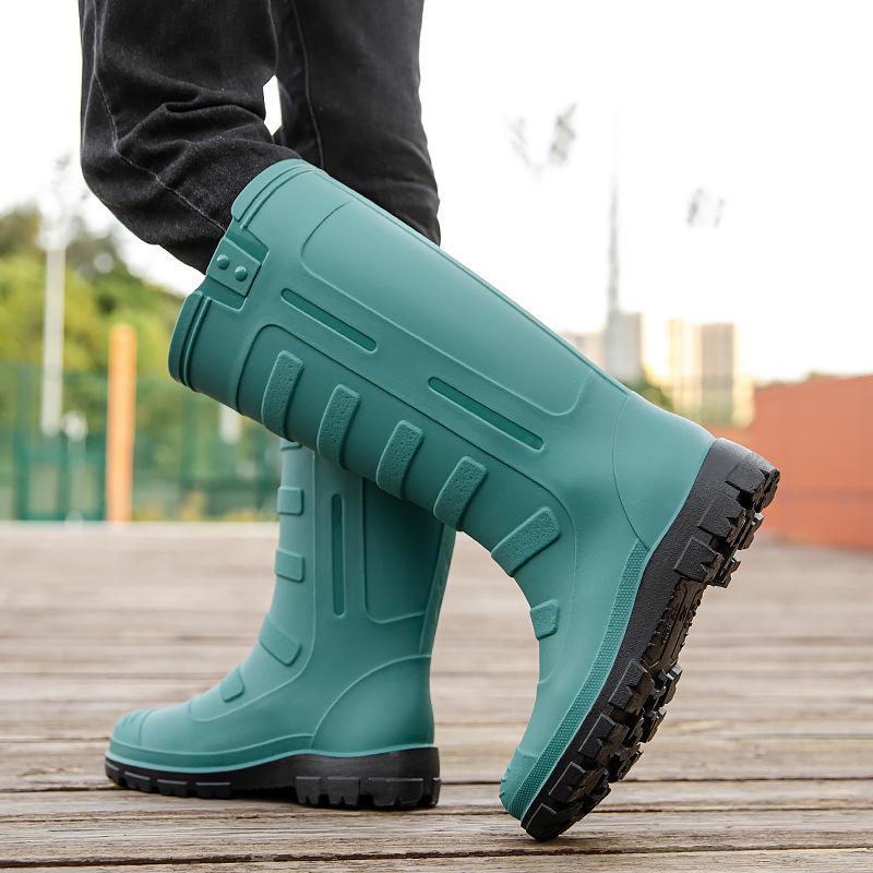 Men's Waterproof Non-Slip High-Top Rubber Rain Boots for Fishing and Car Wash