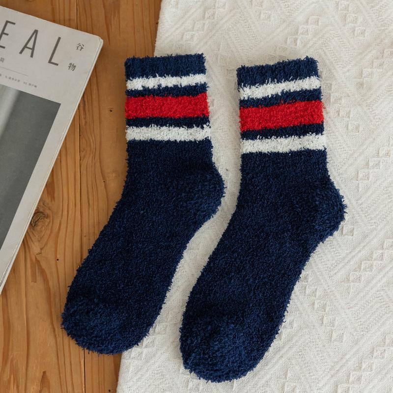 5/10 Pairs Striped Coral Fleece Socks for Men Winter Thickened Warm Mid Calf Socks Home Floor Socks Comfortable