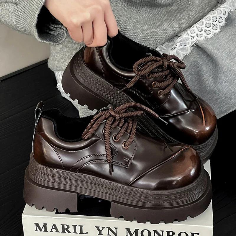 Fashion 2025 Spring Women JK Mary Jane Shoes Fashion Lace Up Shoes Vintage Platform Elegant Thick Heel Shoes