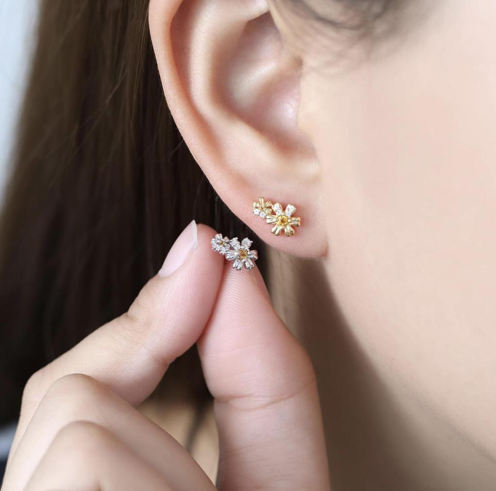 Zhenxing S925 Sterling Silver Double Flower Light Luxury Women's Stud Earrings