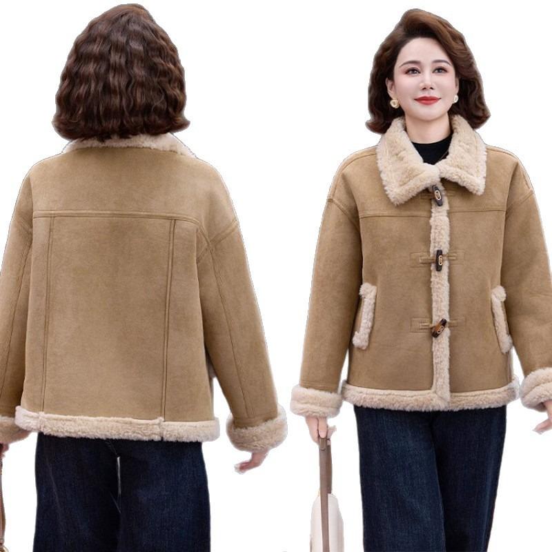 Middle-aged and Old Women's Loose Coat, Young Women's Fur Integrated Top, Elegant and Comfortable Mother's Warm Short Coat