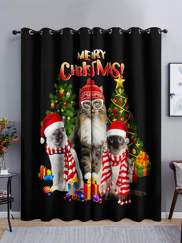 Curtains Cartoon Santa Holiday Curtains Bedroom Living Room Blackout Curtain Perforated
