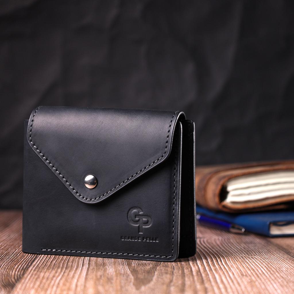 Stylish Wallet with a Coin Holder Inside Made of Genuine Leather GRANDE PELLE Wallet 16802 Black