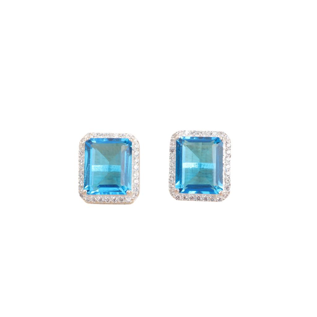 Swiss Blue Topaz Gemstone 925 Sterling Silver Jewelry Zircon Stud Earrings 0.57" CZE-6-8