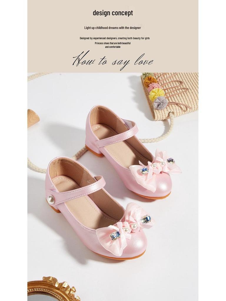 2025 Winter Mädchen Rosa Schleife Prinzessin Hohe Absätze: Modische & Vielseitige Lederschuhe