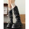 Vintage Thick-soled Tall Knight Boots Women's Spring and Autumn Thick Heels But Knee Boots