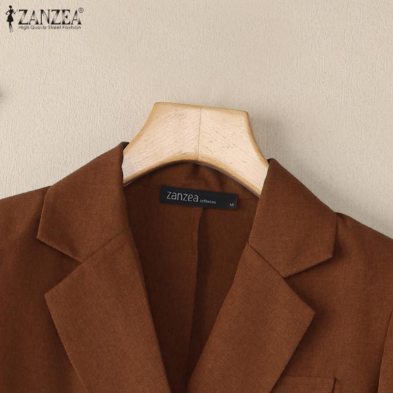 ZANZEA Women Casual Flat Collar Long Sleeve Thin Cardigan Blazer