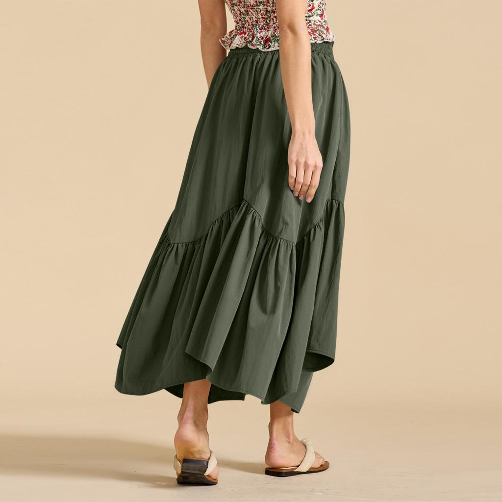 Women's Fashionable Retro High Waisted Long Skirt With Pockets