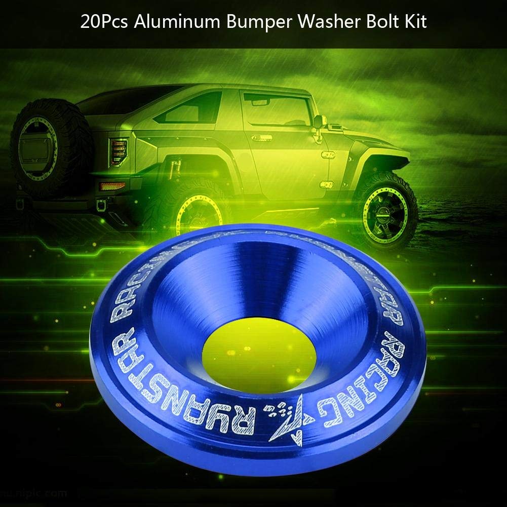 NATRUSS 20pcs Washers Bolts Screws Bumper Fender Washers Bumper Washers Aluminum Bolts Engine Bay Dress Up Kit 2 Colors (Blue)