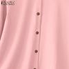 ZANZEA Women Casual Stand Collar Loose 3/4 Sleeve Cotton Blouse