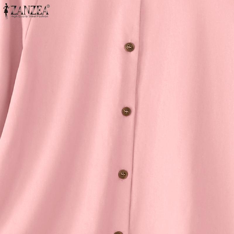 ZANZEA Women Casual Stand Collar Loose 3/4 Sleeve Cotton Blouse