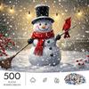 500pcs/Puzzle Game for Training Endurance And Logical Thinking - Exquisite Puzzle - (Snowman with Hat And Red Scarf Holding Broom by Snowy Ground with