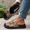 Fashion 2025 New Leopard Print Line with Buckle Platform Slippers Women Cross Border New Open-toe Beach Slippers