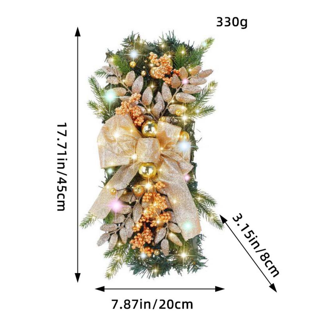 Artificial Stairway Wreath Garland Cordless Swag with Teardrop Trim for Festive Door and Stair Rail Decoration