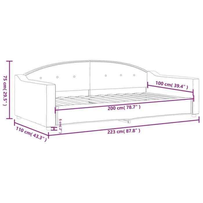 VidaXL Lit de repos noir 100x200 cm tissu 354190