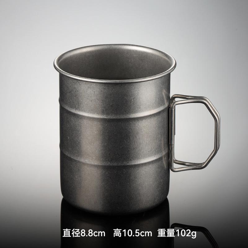 304 nerezová ocel kreativní modelování ústní hrnek ve tvaru olejového sudu venkovní kempingový pohár na vodu skládací rukojeť retro imitace titanu jídlo