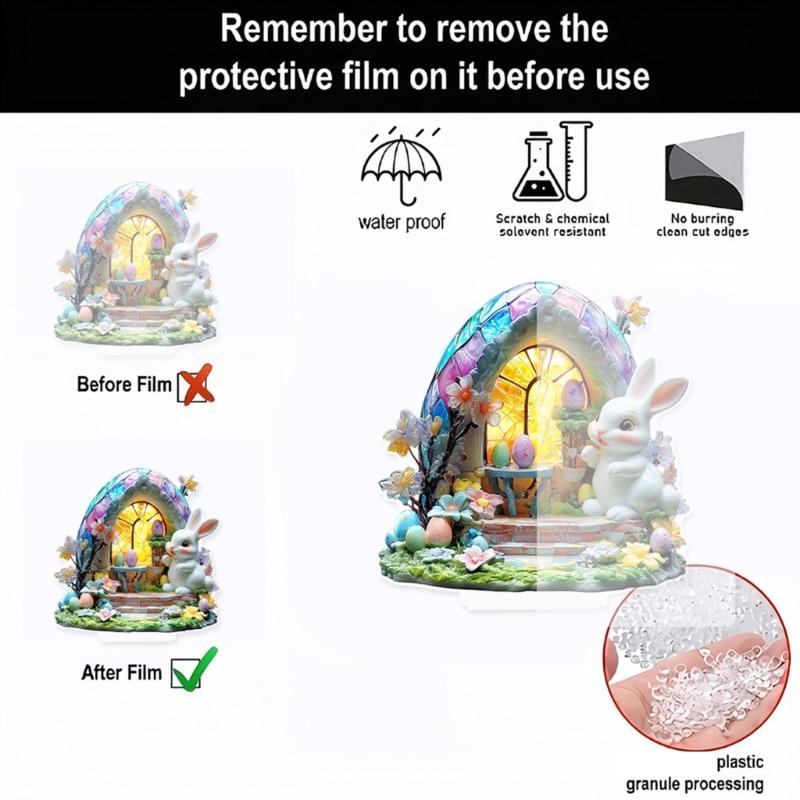 Standing Rabbit Figurines Home Decoration Acrylic Bunnies Statues Sculpture with Easters Eggs for Office Room Decors