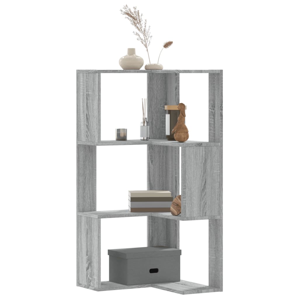 Corner Bookshelf 3 Shelves Grey Sonoma 50 X 50 X 102 Cm Particleboard