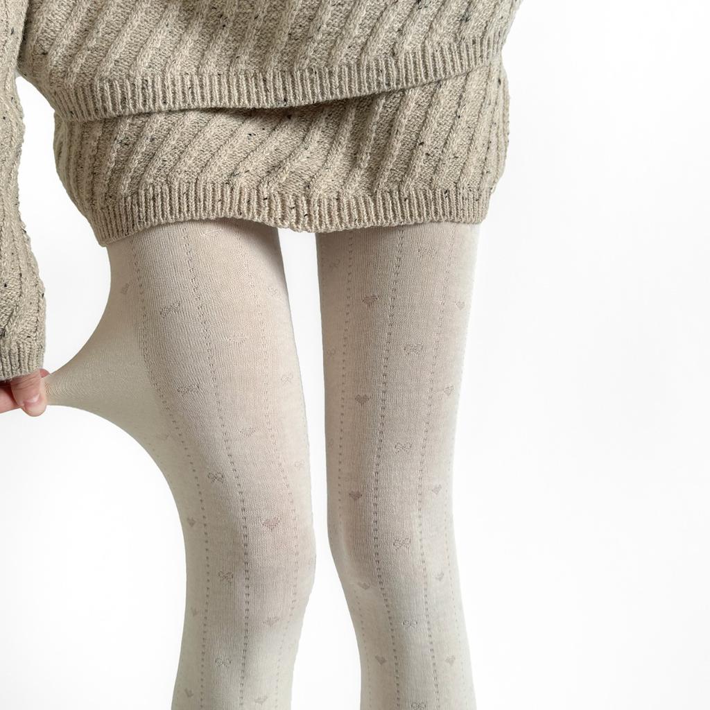 Gray Love Bow Hollow Dark Pattern Jacquard Pantyhose Spring and Autumn Leggings with Boots Vertical Pattern Micro-transparent Socks