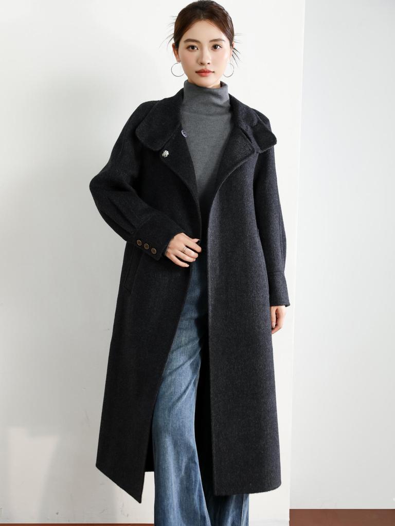 2025 Women's Double-Faced Cashmere Coat: Long, Belted, Elegant Autumn/Winter Wool Coat for Middle-Aged Women